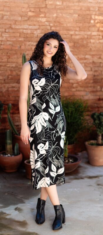Vestido Serena Negro Hojas