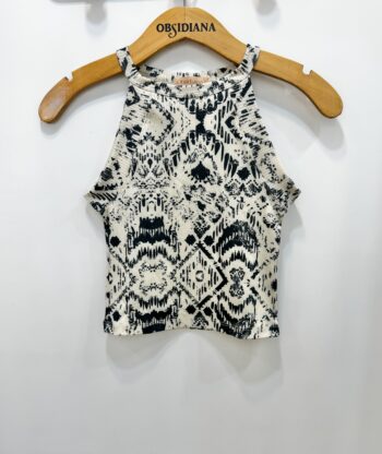 Top Rib foil Estampa Marfil Negro